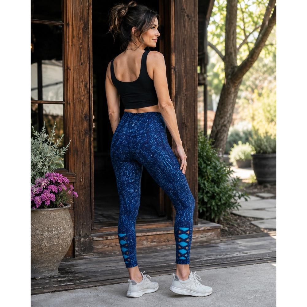 Lululemon Leggings Size 4 Blue Abstract Print Lattice Cutout High Rise Active
